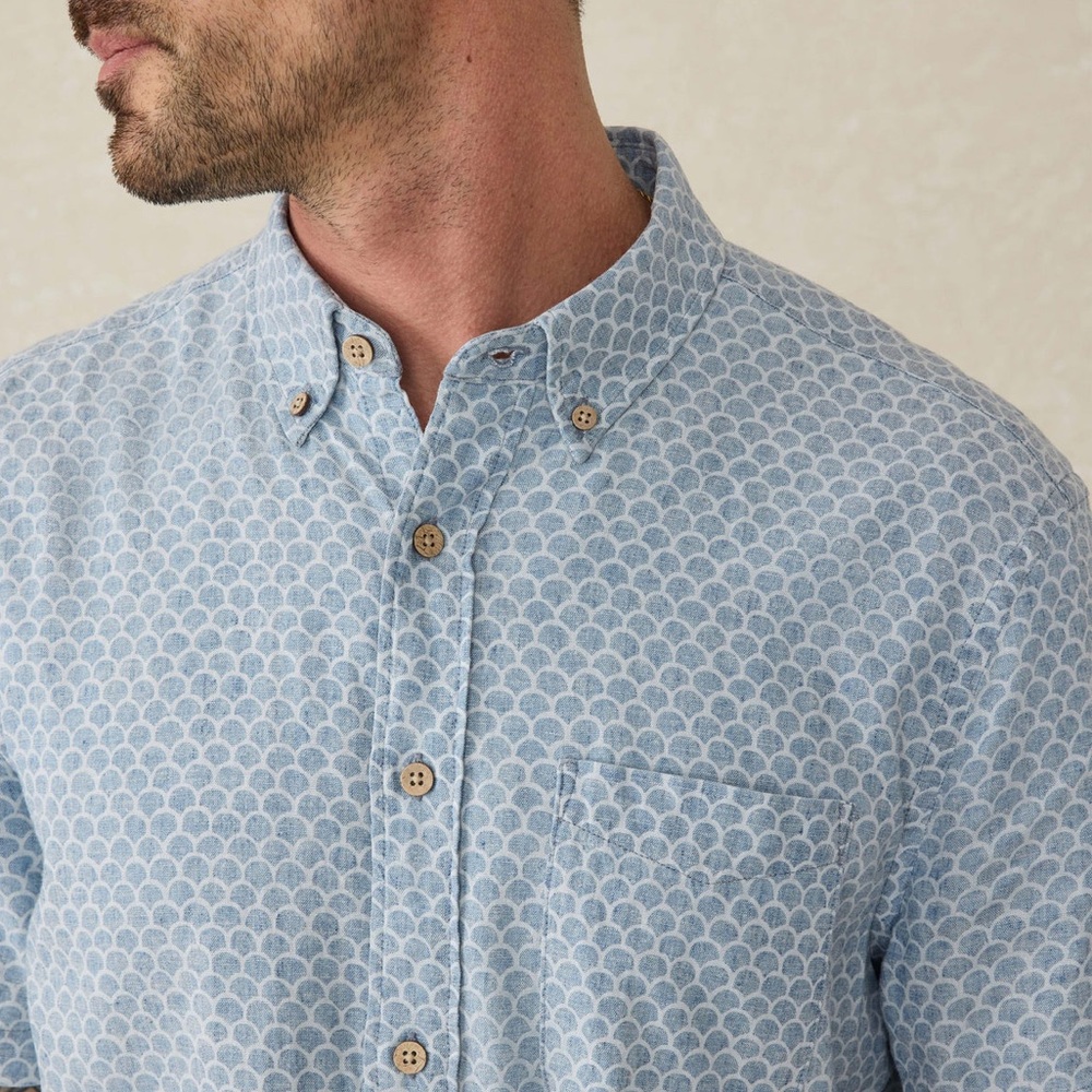 Faherty Short- Sleeve Breeze Shirt - Fish Scale Redux